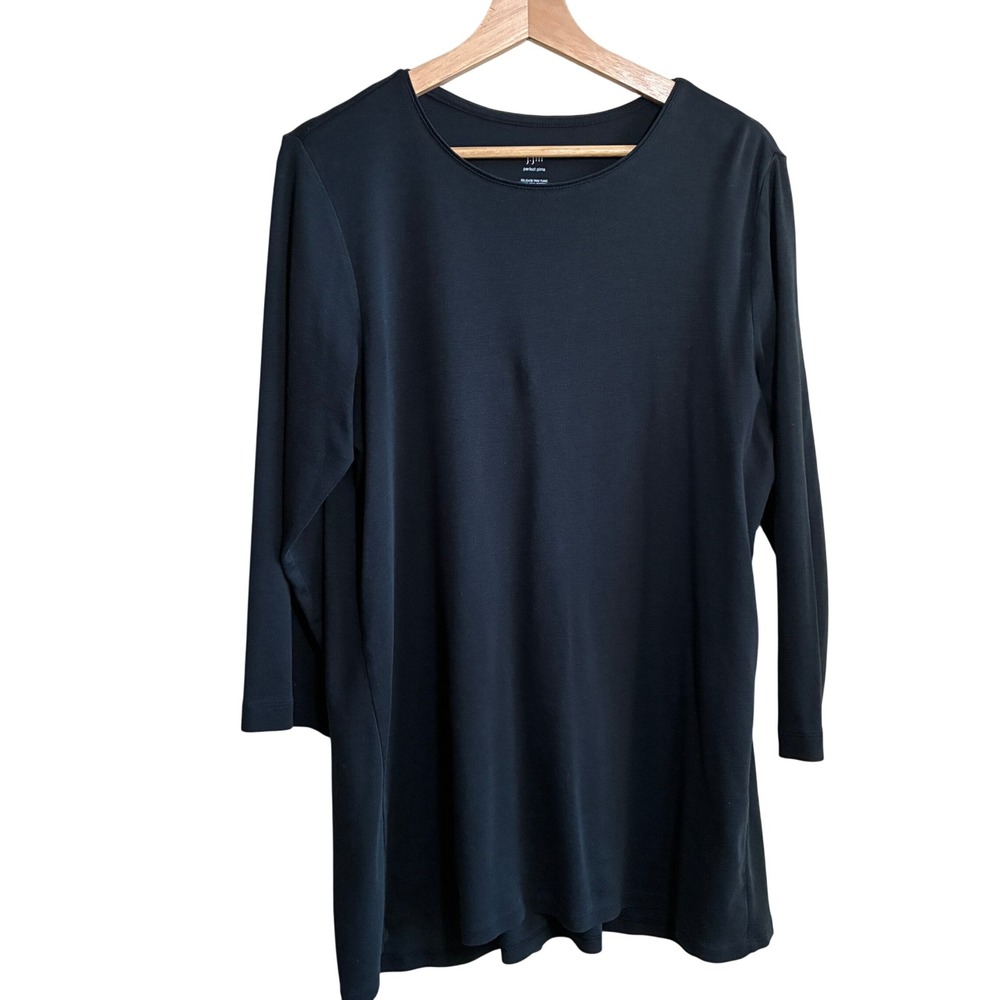 J. Jill Perfect Pima Delicate Trim Tunic Large Black Womens 100% Pima Cotton